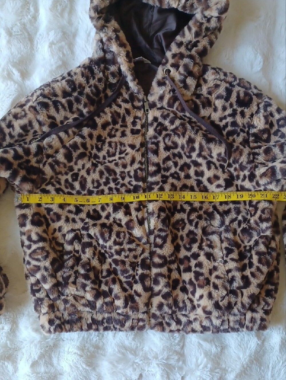 Leopard Print Hooded Faux Fur Jacket - Brown - Picture 6 of 12
